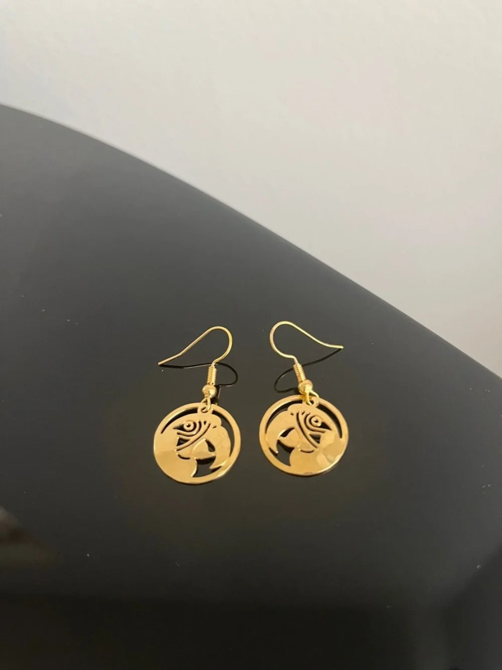Gold Cutout Disc Dangle Earrings - Picture 2 of 3